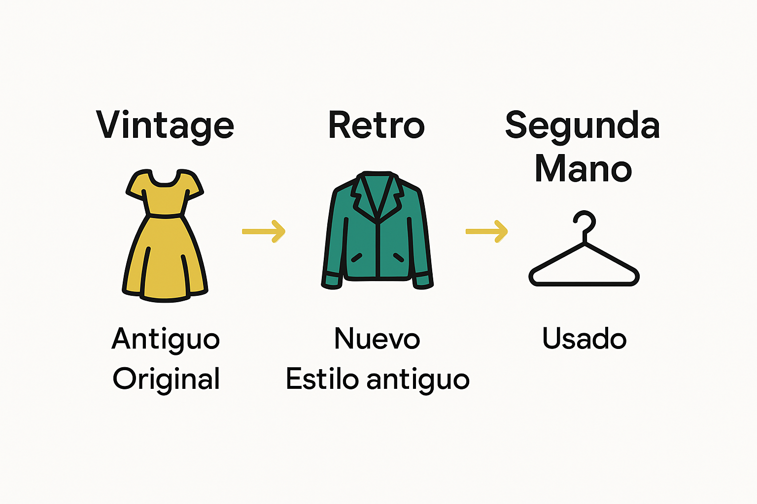 Infographic comparing vintage, retro, and second hand