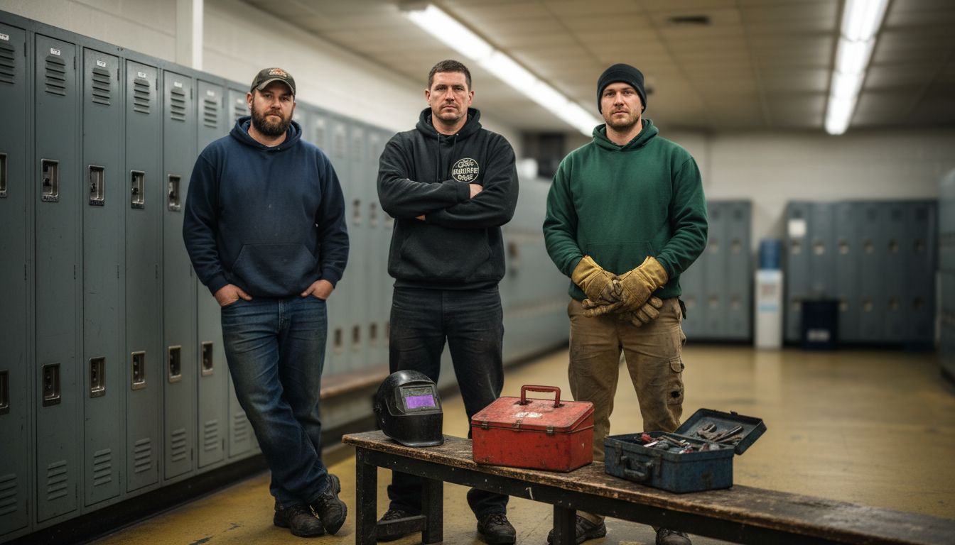 Tradespeople in different workwear hoodies