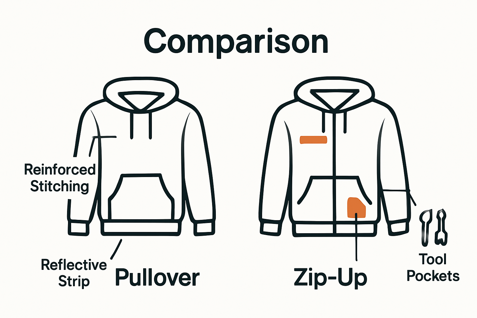 Infographic comparing workwear hoodie styles