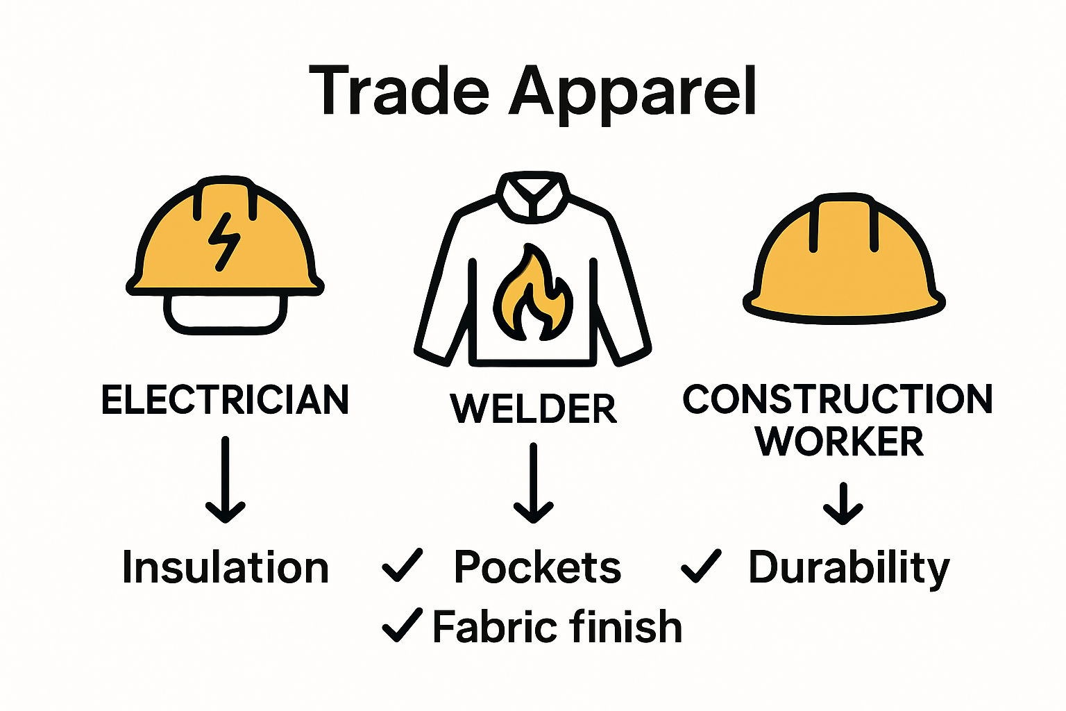 Infographic showing trade-specific workwear differences