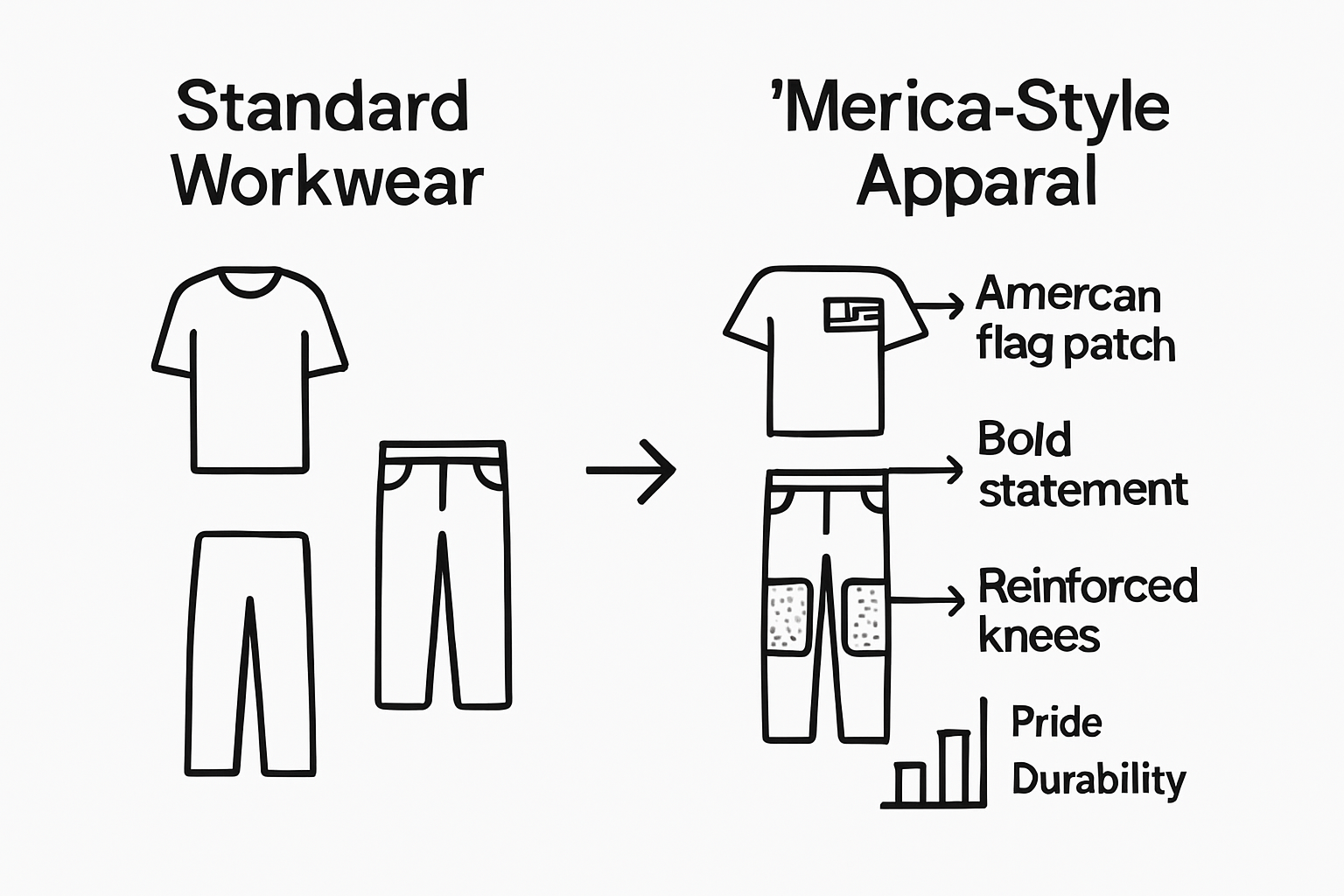 Comparison infographic: standard vs. ‘Merica workwear