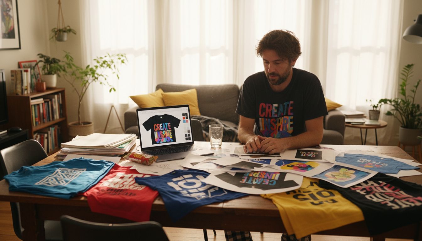 Designer reviewing t-shirt color options
