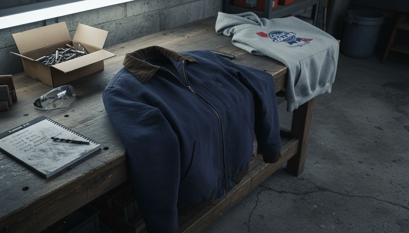 Close-up of rugged work jacket details