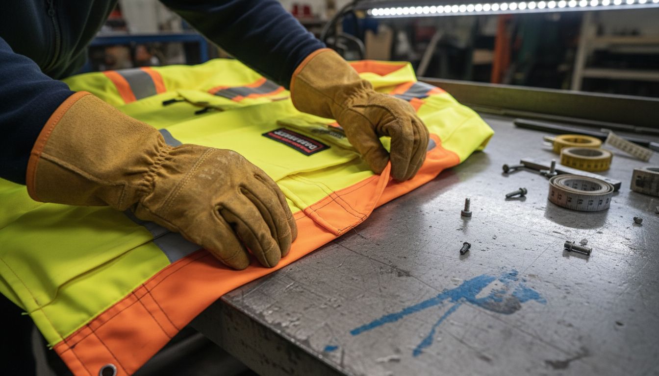 Close-up of reinforced women’s workwear seams