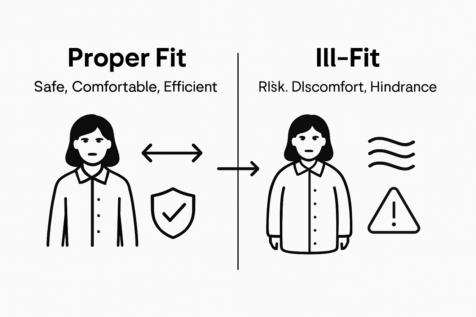 Infographic comparing fit and safety of trade clothing
