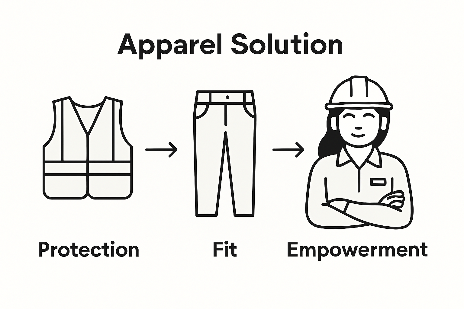 Infographic on safety, fit, empowerment in apparel