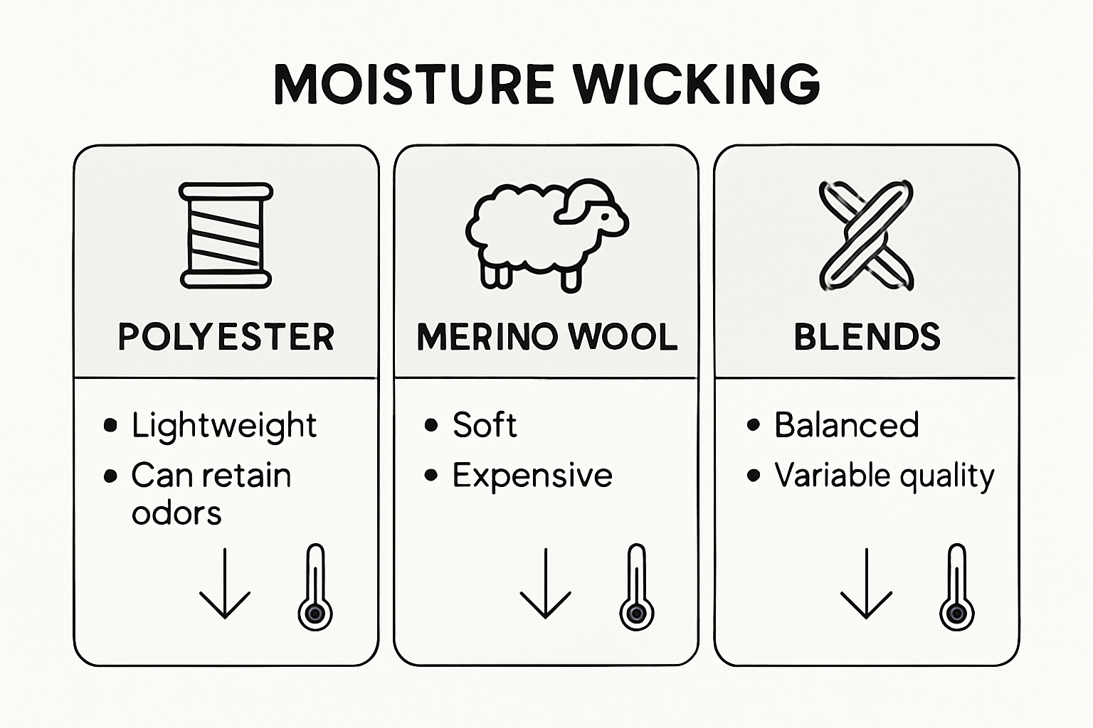 Infographic comparing wicking fabric types