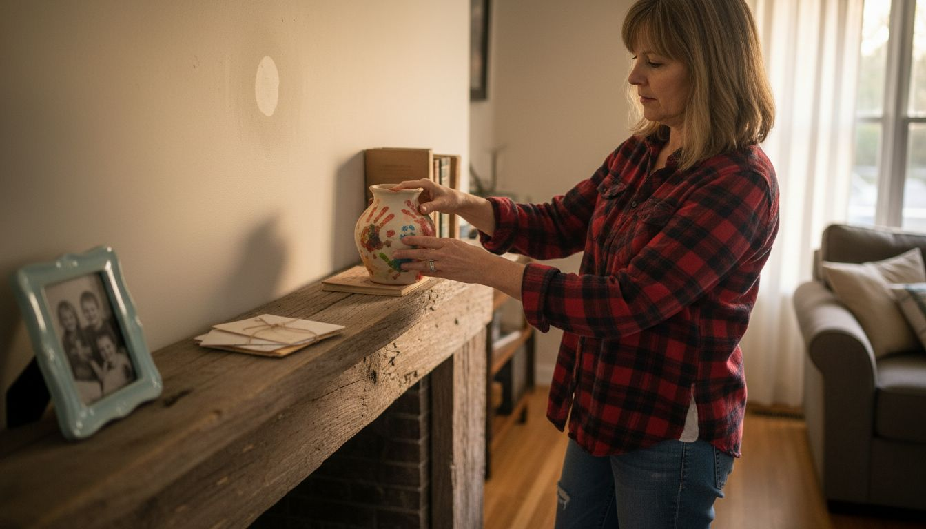 Woman adjusting sentimental family decor