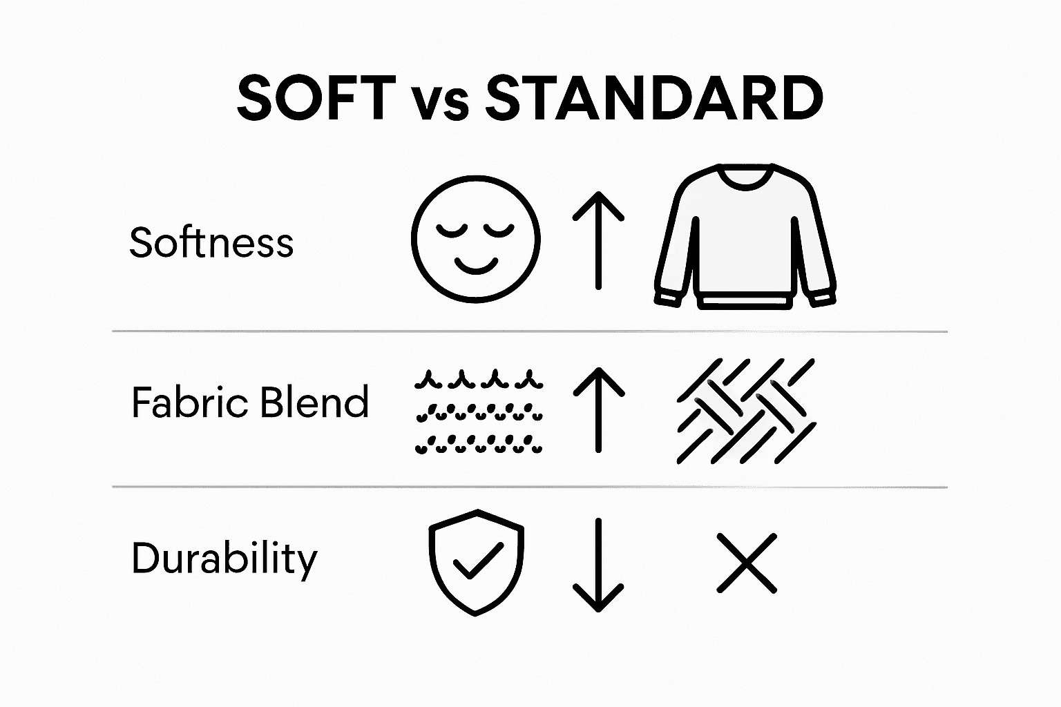 Soft versus standard sweatshirt comparison infographic