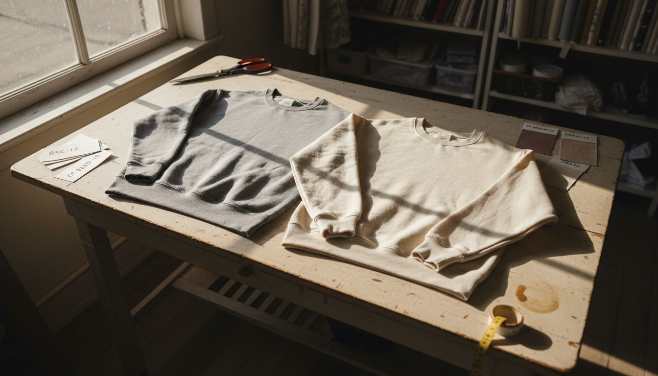Two sweatshirts showing fabric differences