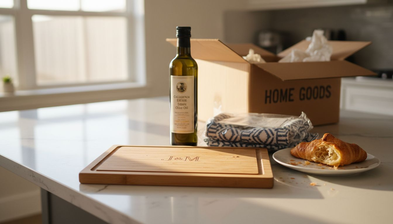 Personalized kitchen gifts on kitchen island