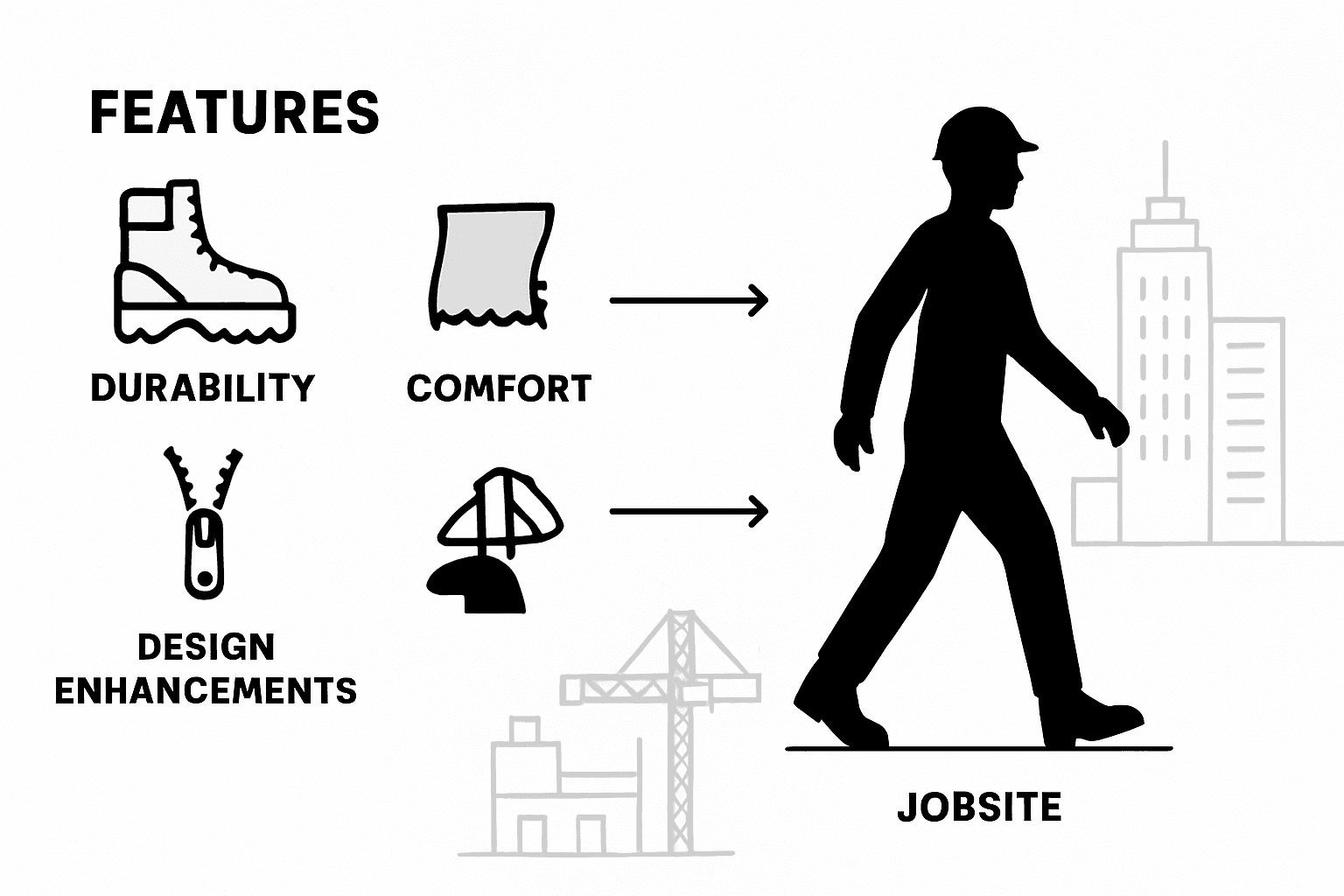 Infographic workwear features from jobsite to street