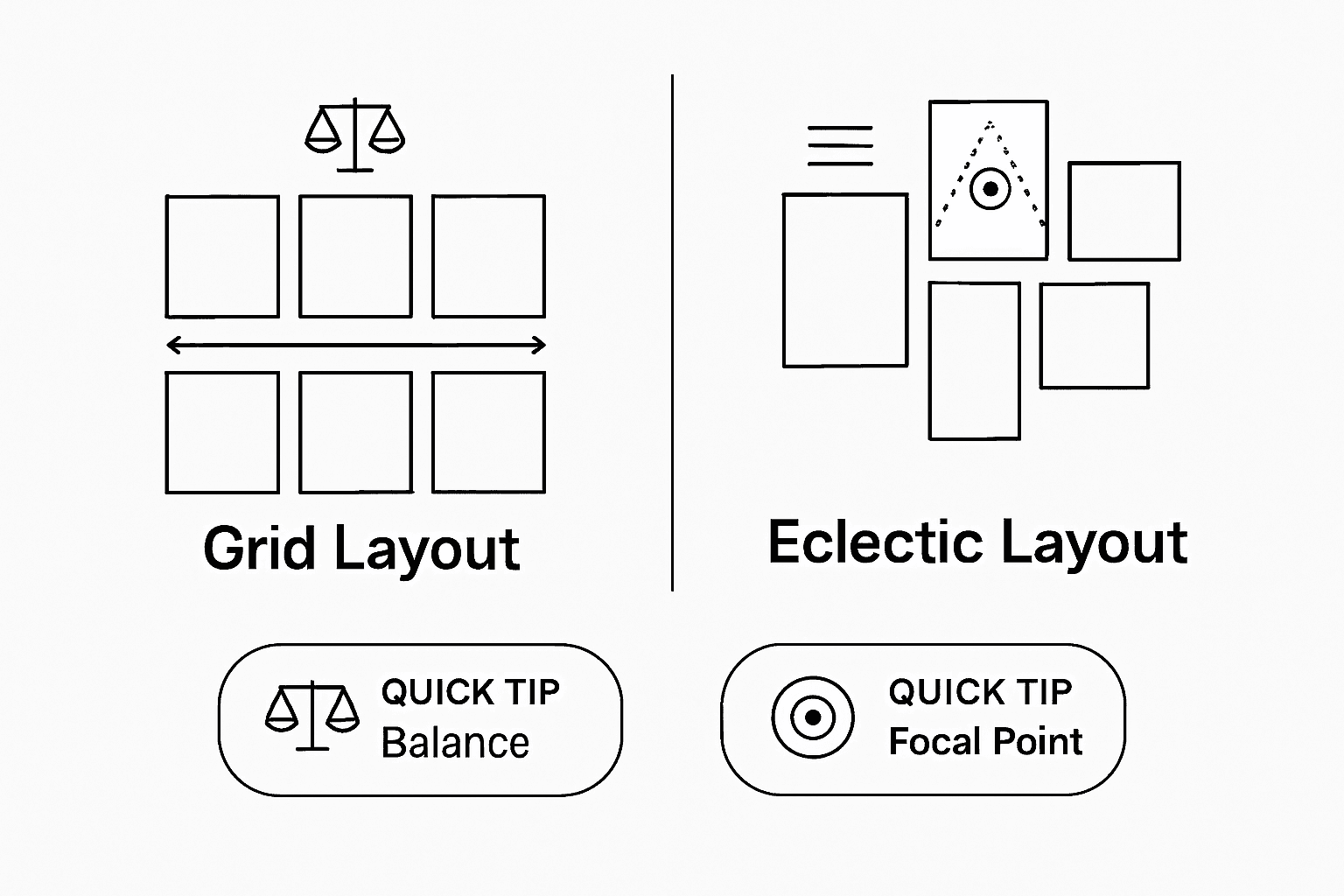 Comparing grid and eclectic gallery wall layouts
