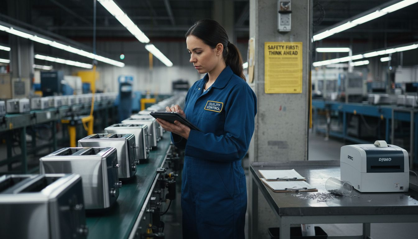 Inspector checking safety in appliance plant