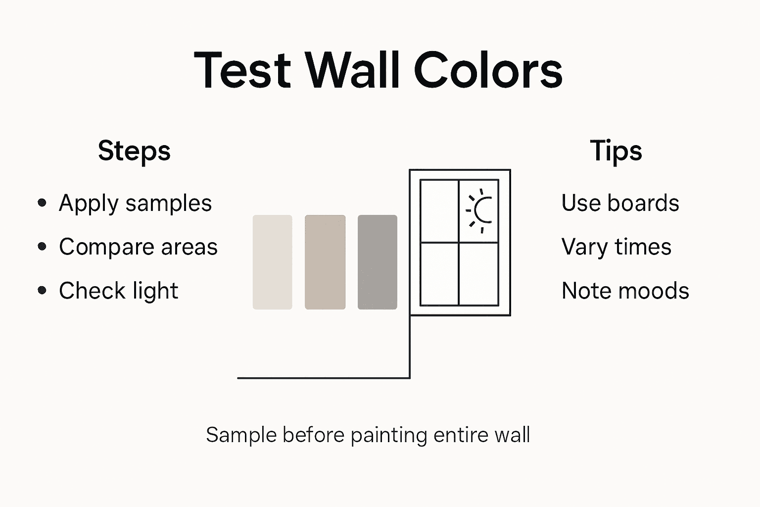 Infographic with steps for testing wall paint samples