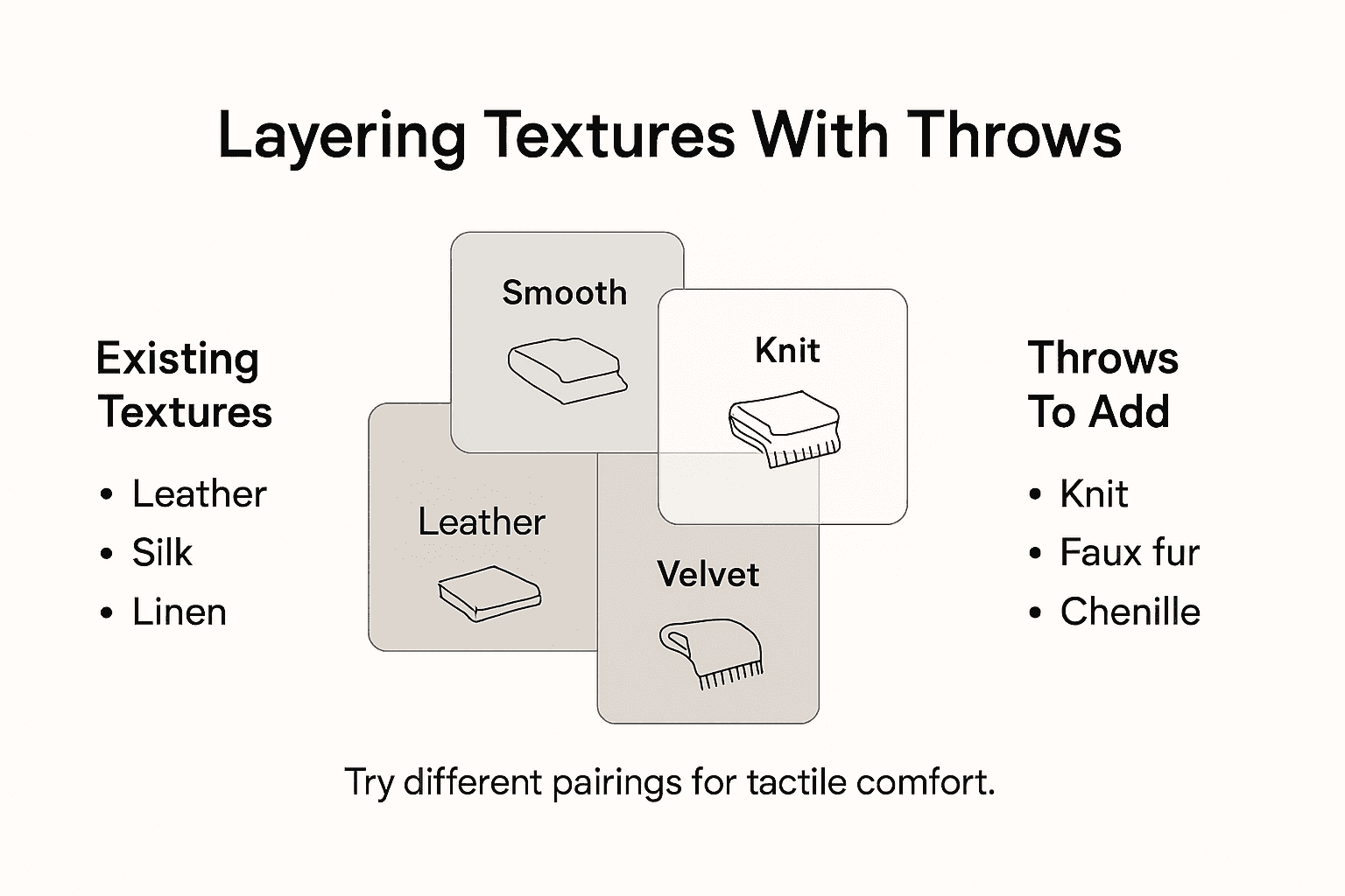 Infographic showing how to layer throw blanket textures
