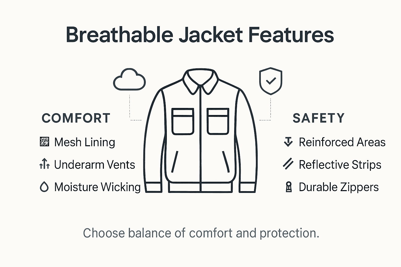 Infographic with comfort and safety jacket features