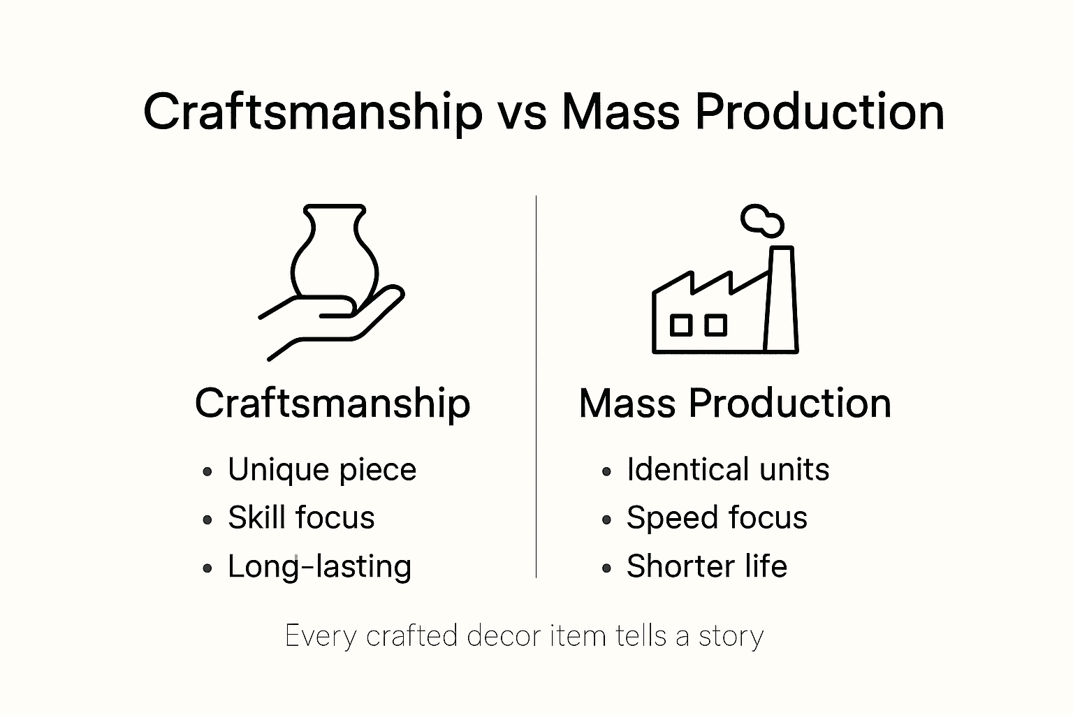 Infographic comparing craftsmanship and mass production decor