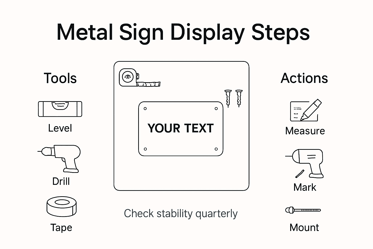 Infographic showing steps for displaying metal signs