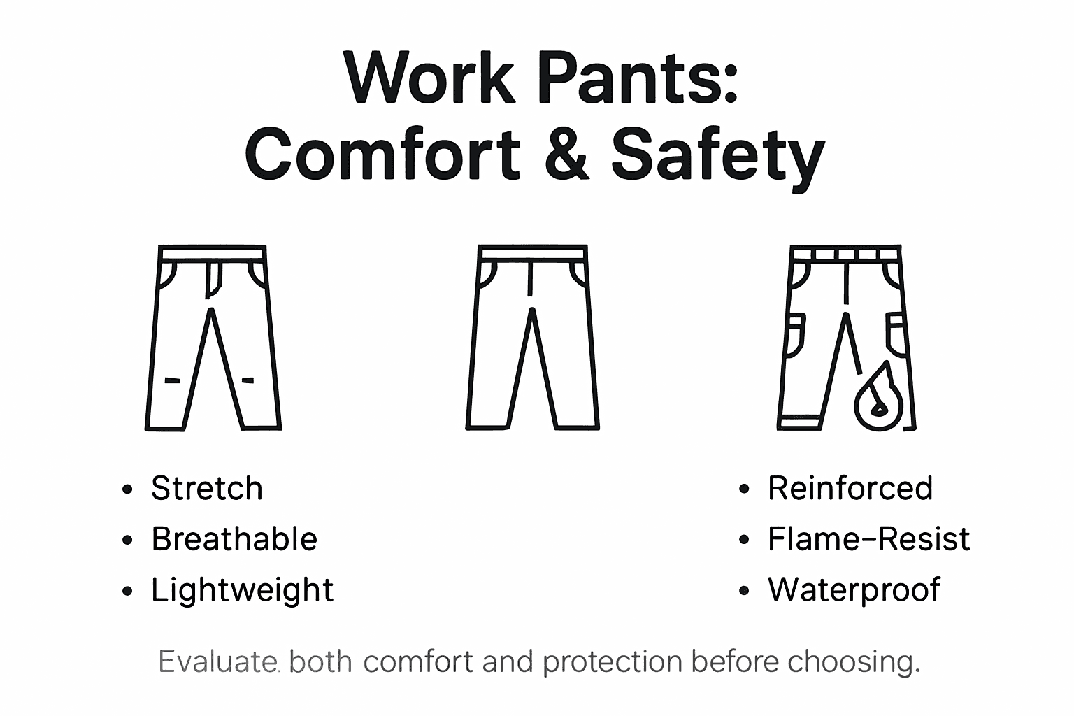 Infographic on work pants comfort and safety features