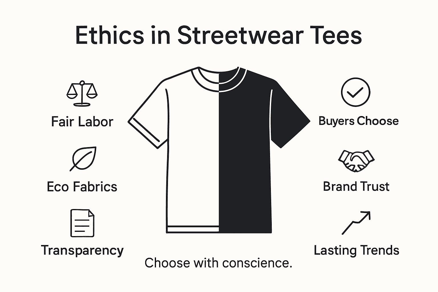Infographic on ethics and impact in streetwear tees