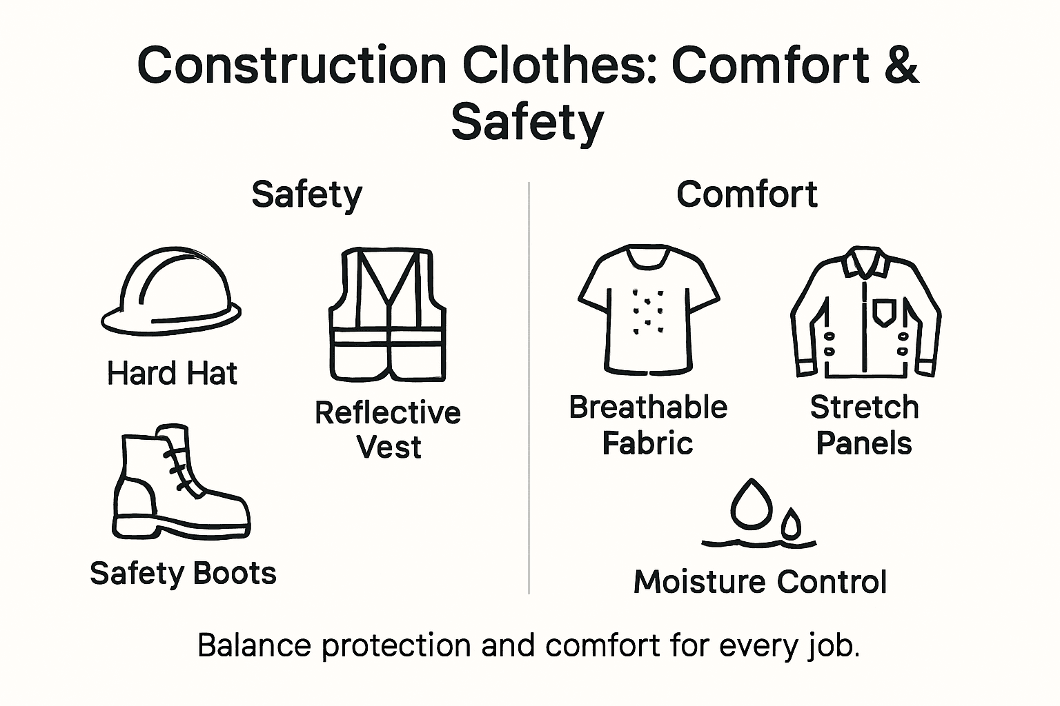 Infographic showing safety and comfort in work clothes