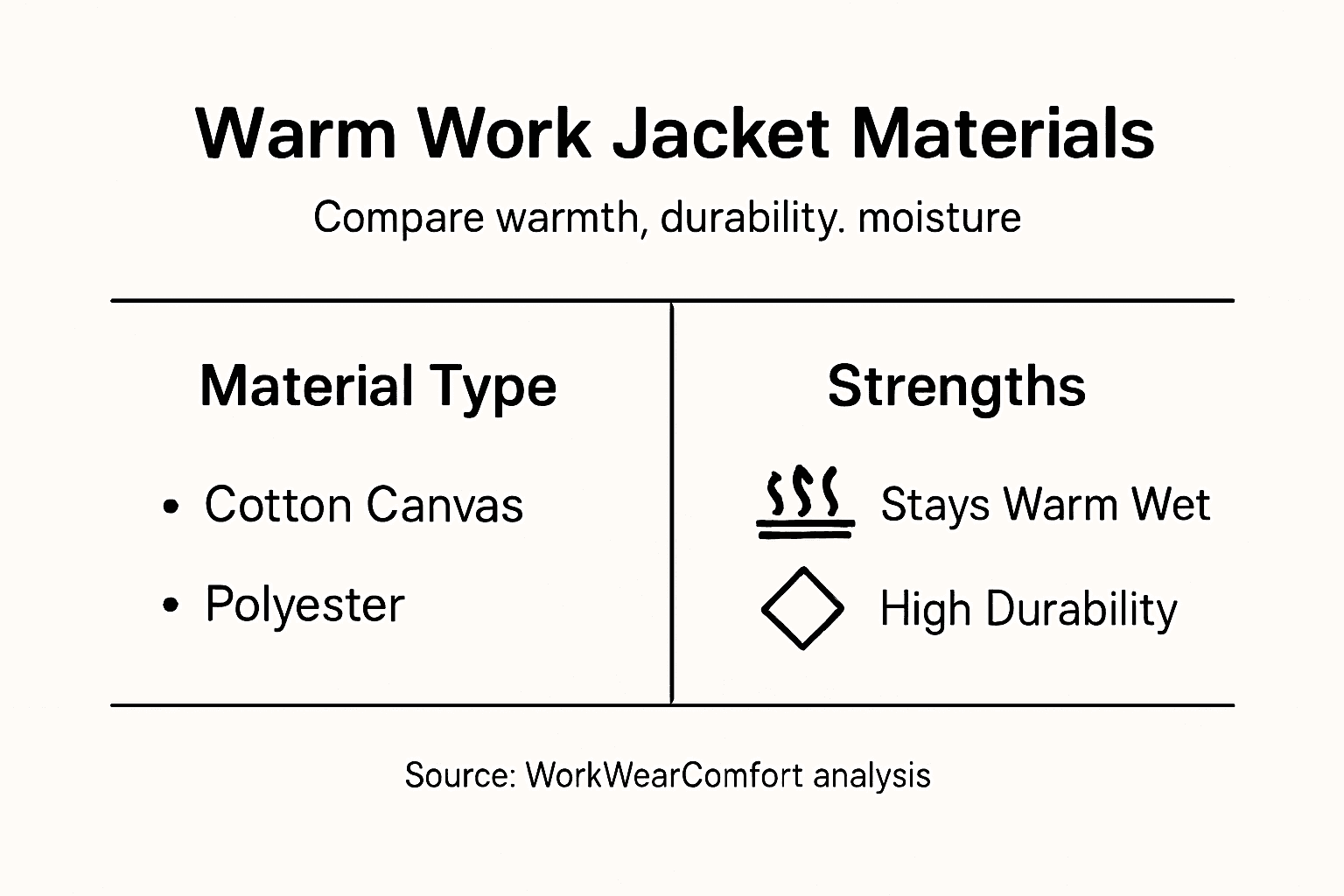 Infographic comparing work jacket materials and strengths