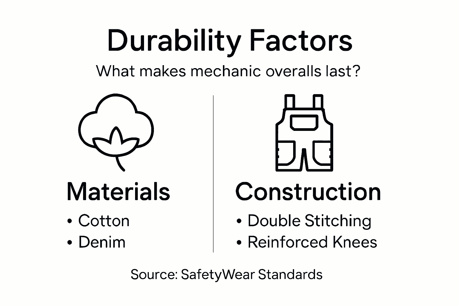 Infographic about durability factors for mechanic overalls