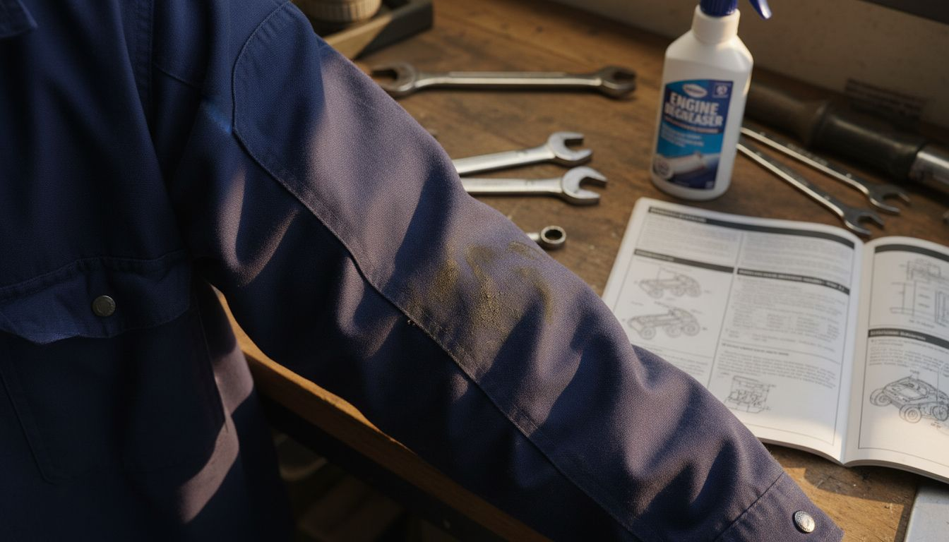 Close-up of jacket’s grease resistant fabric