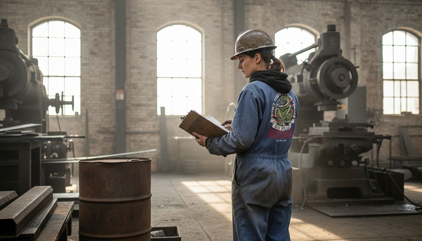 Historic factory scene with machine operator