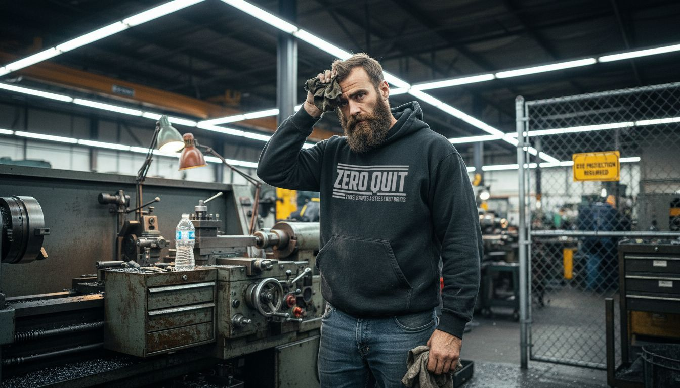 Machinist on factory floor during shift
