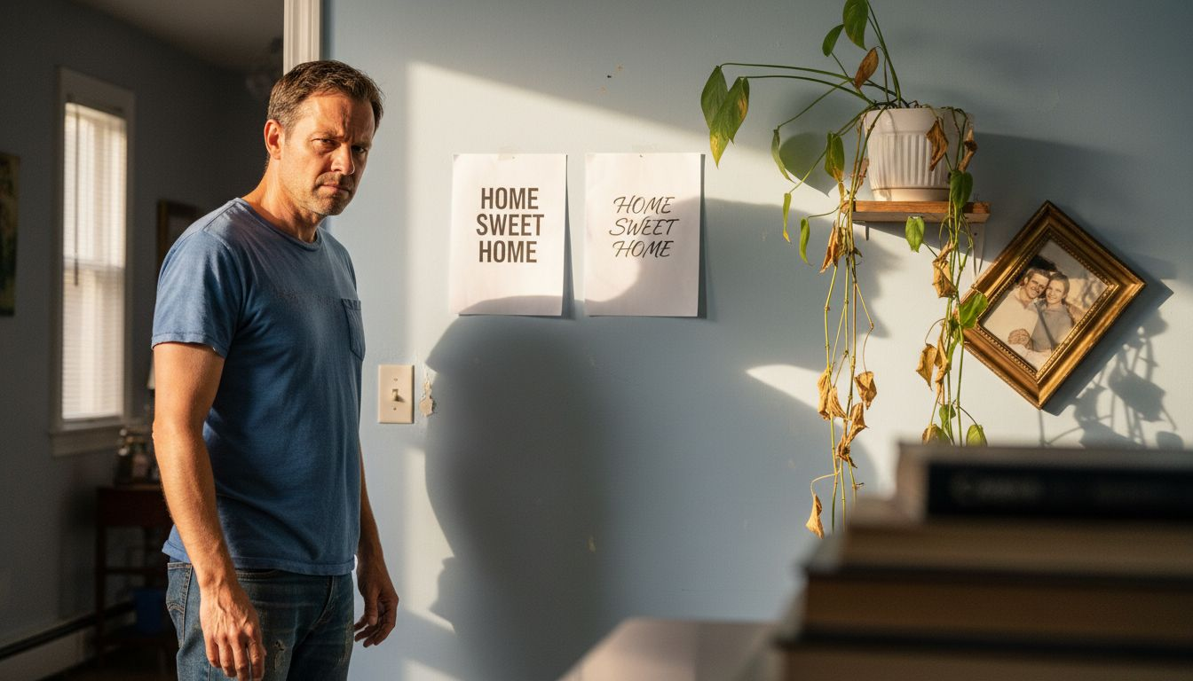 Man tests decor font readability on wall