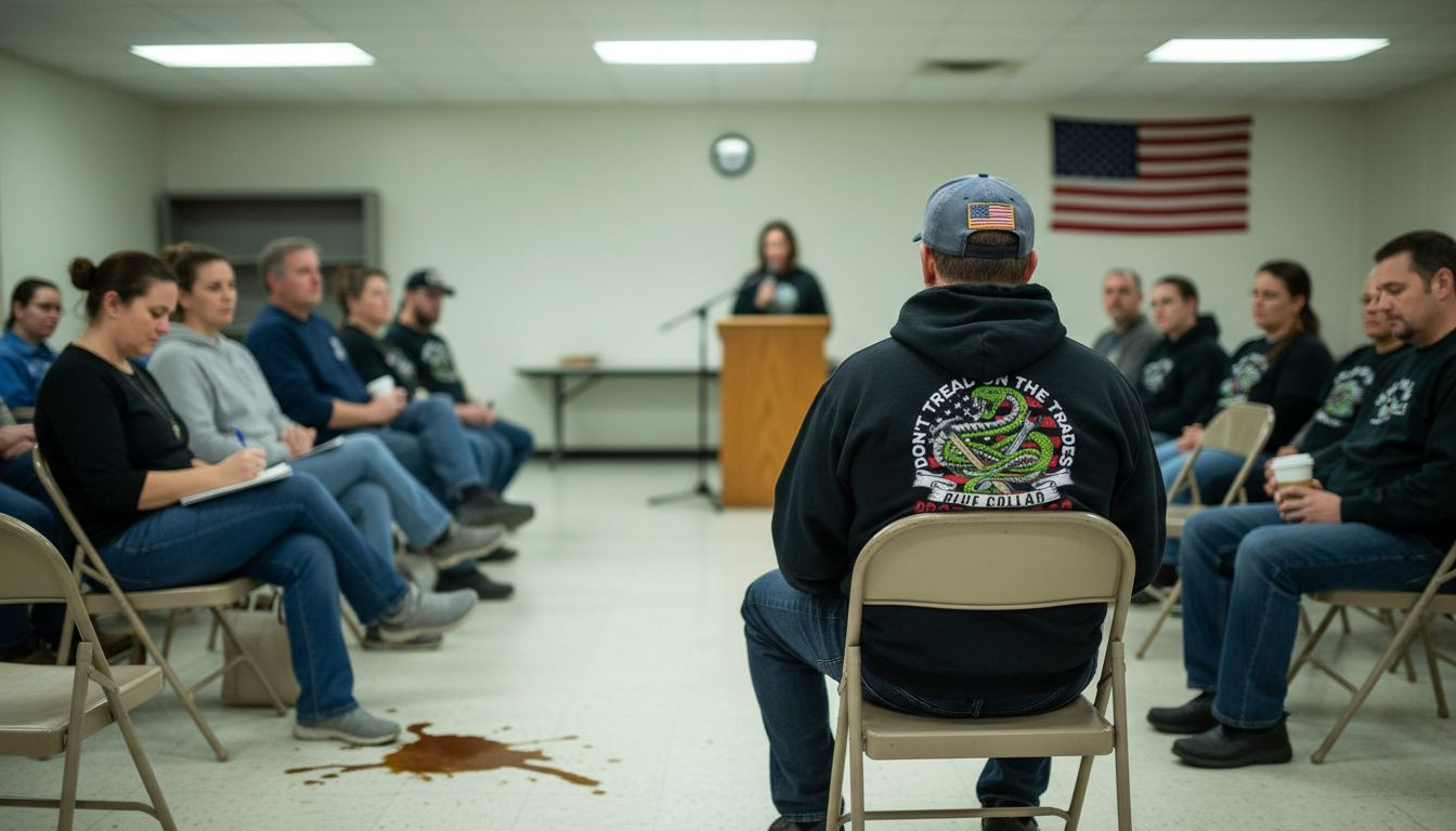 Citizens listening at local civic meeting