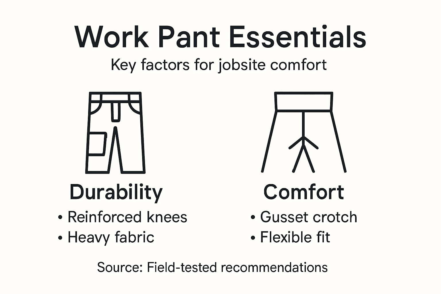 Infographic showing key work pant elements