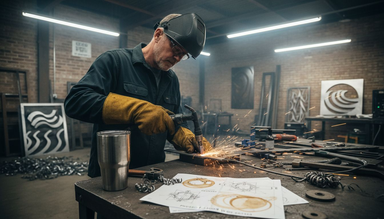 Artisan crafting custom metal wall art