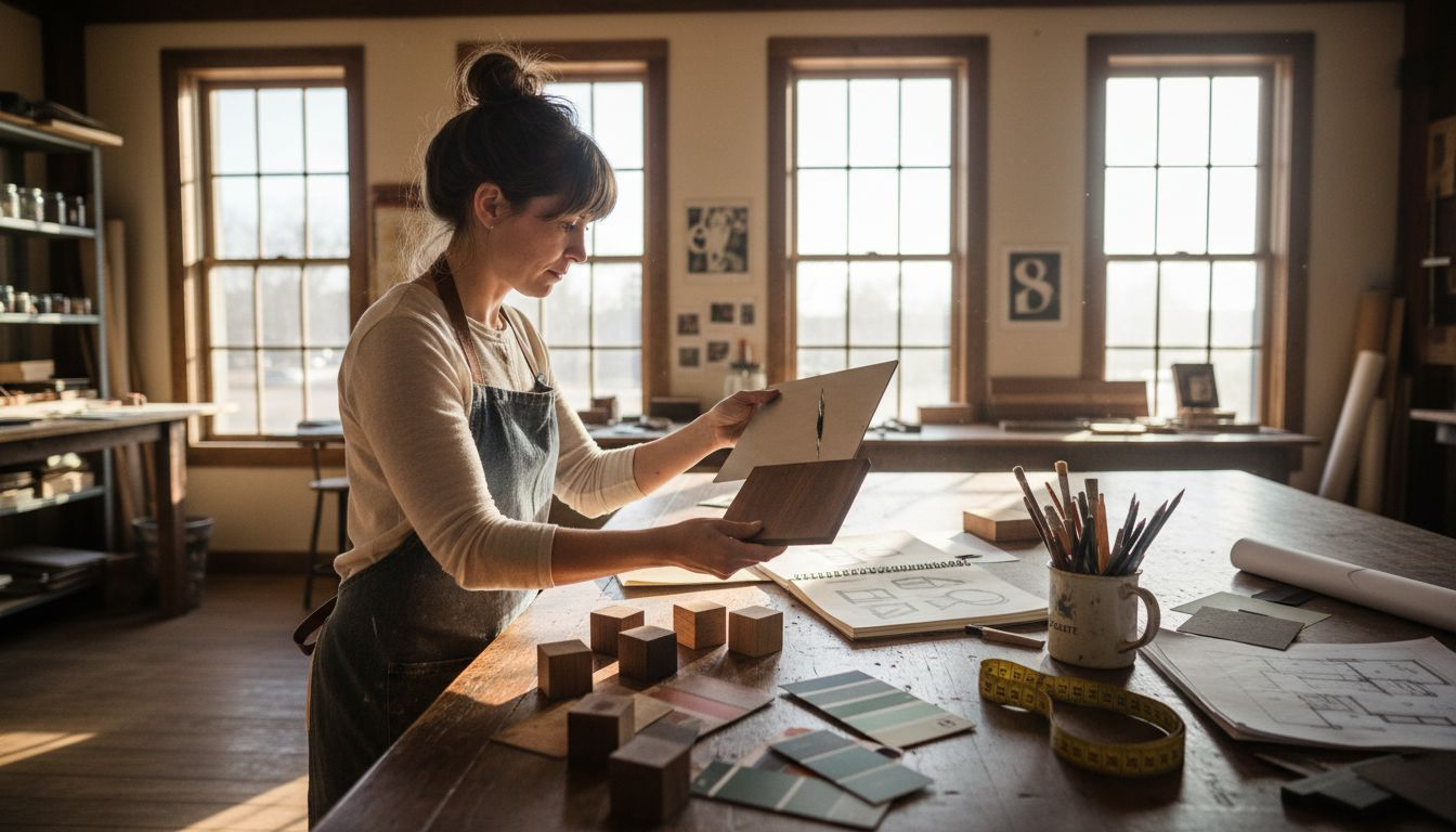 Designer compares wood and metal sign samples