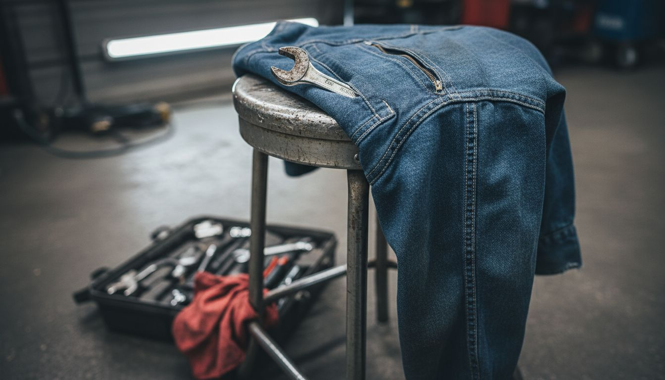 Closeup showing reinforced work shirt details