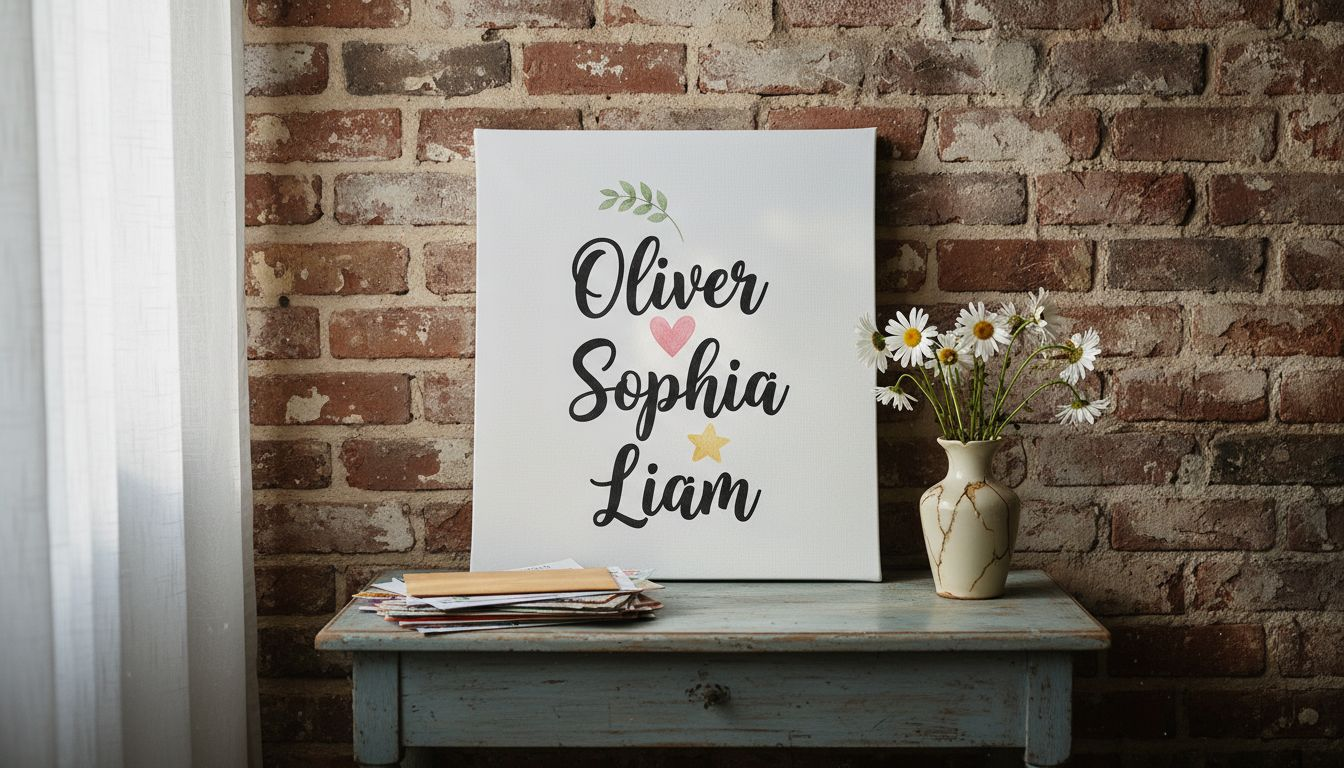 Closeup of personalized names wall art