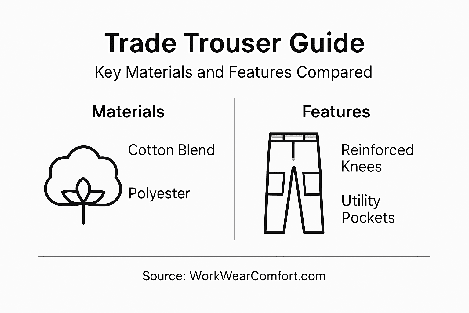 Infographic of trade trouser materials and features
