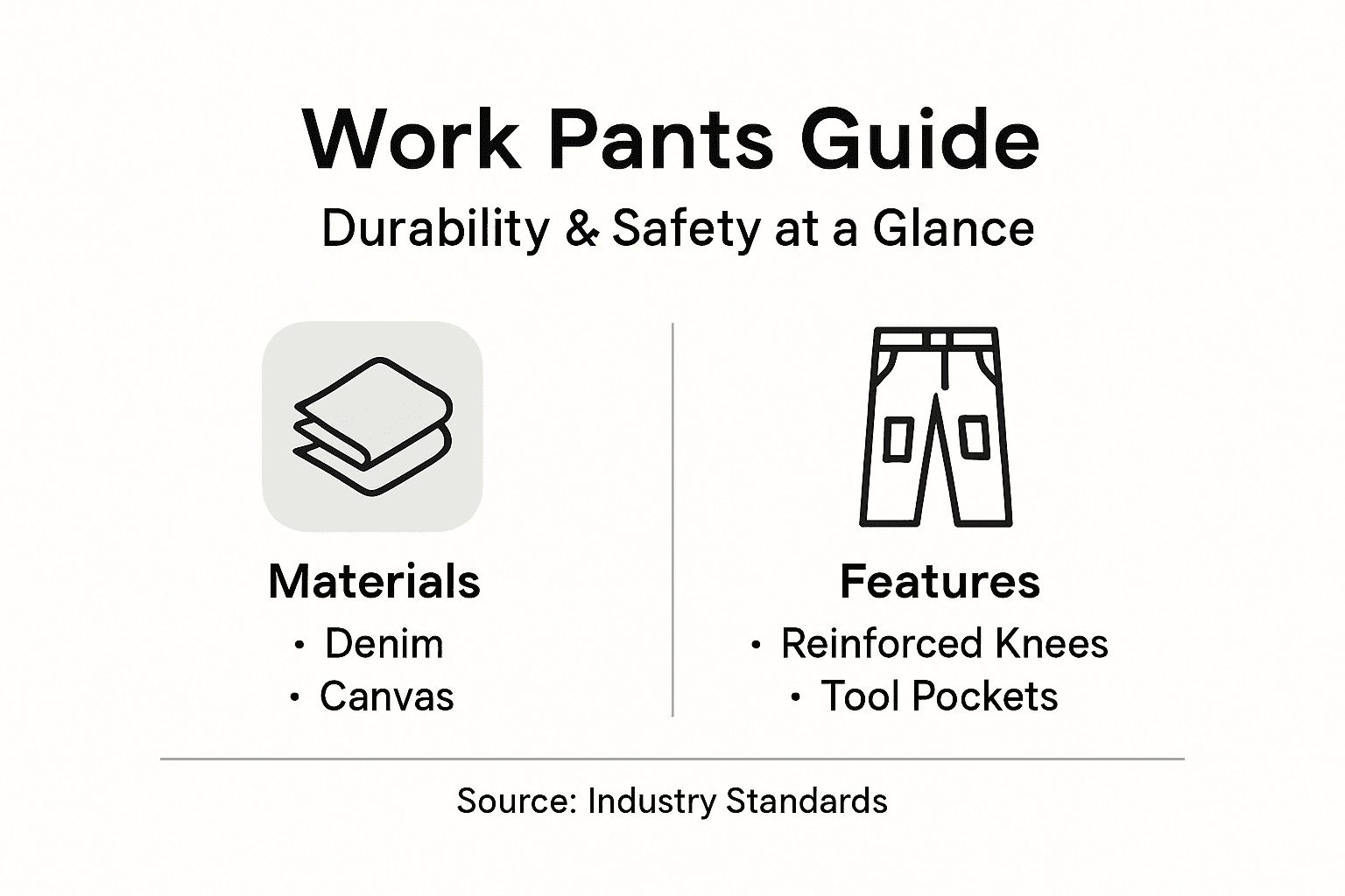 Infographic showing construction work pants key features