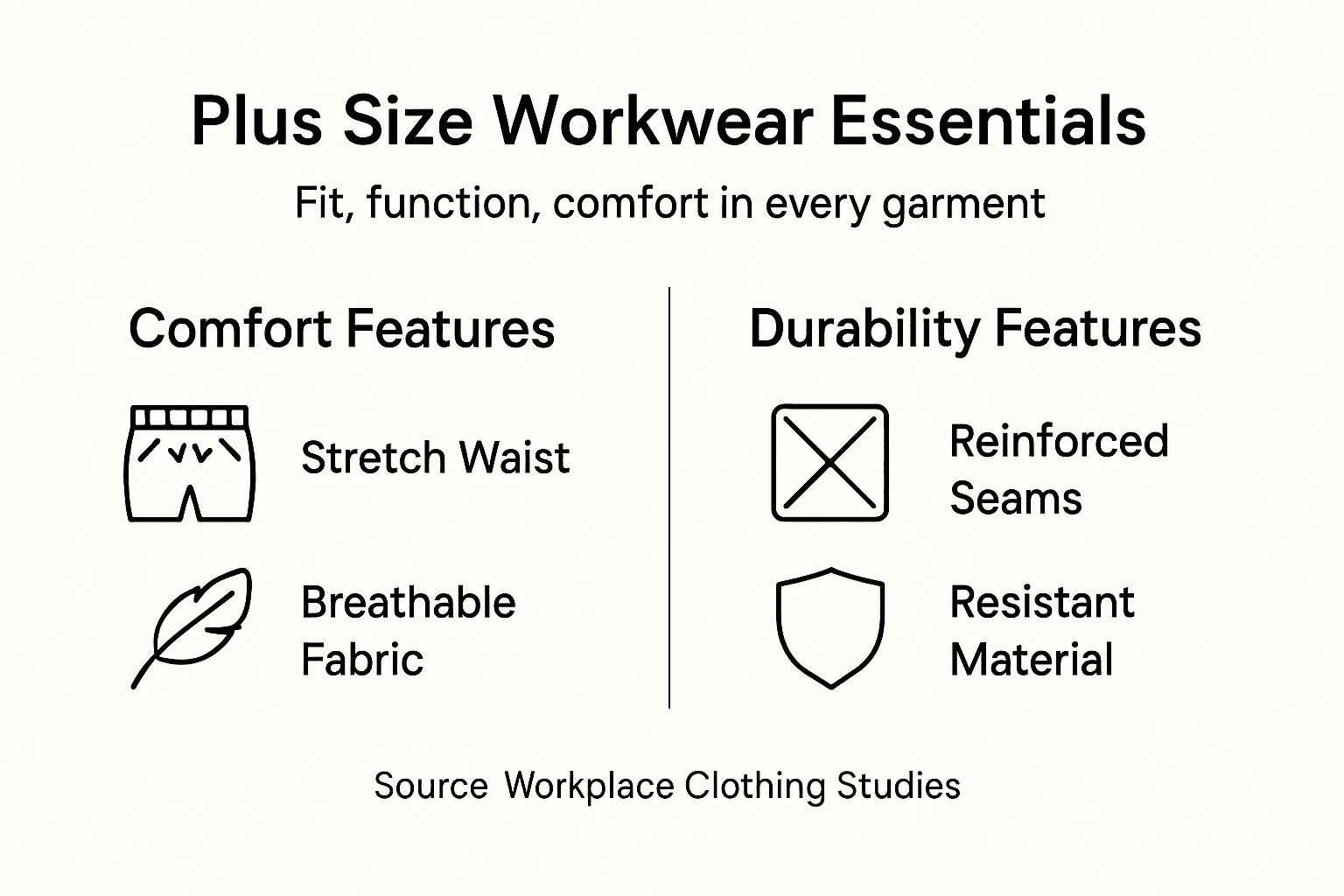 Infographic outlining plus-size workwear features