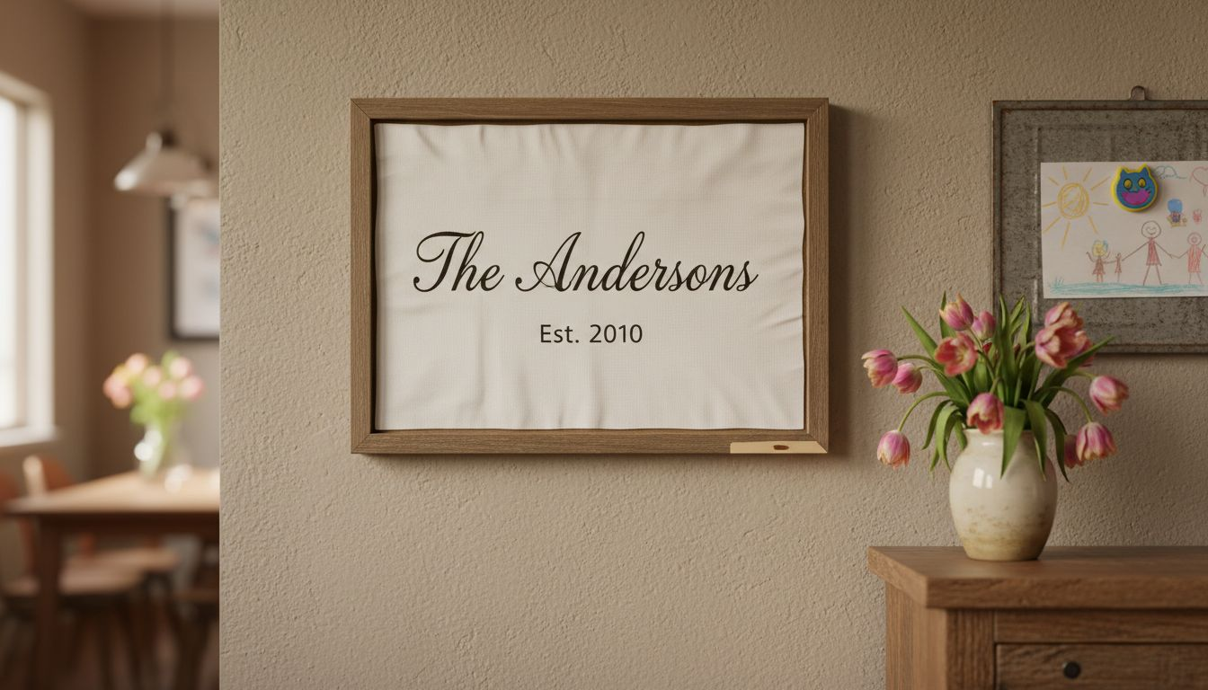 Closeup personalized family name canvas