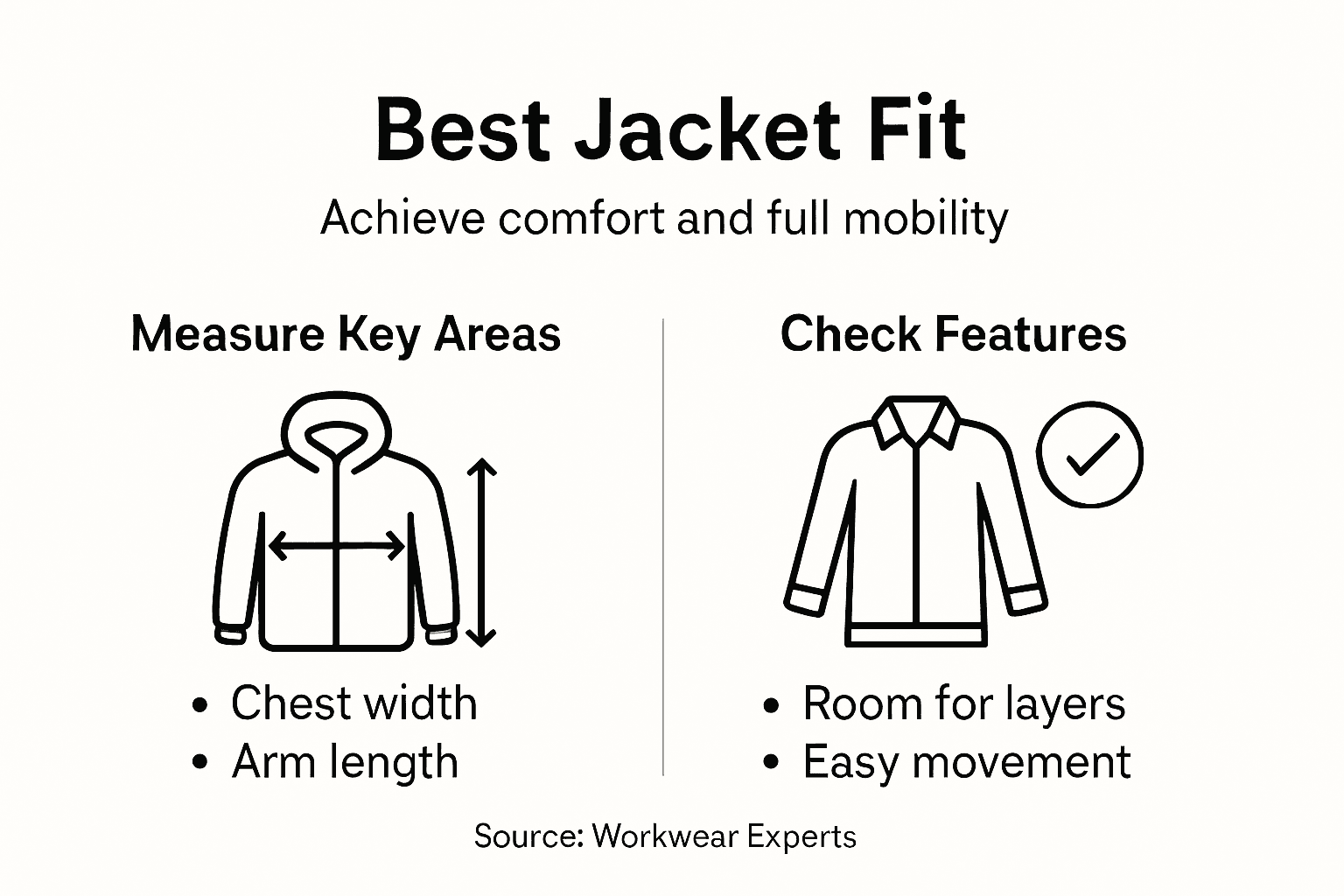 Infographic on proper winter jacket fit and comfort