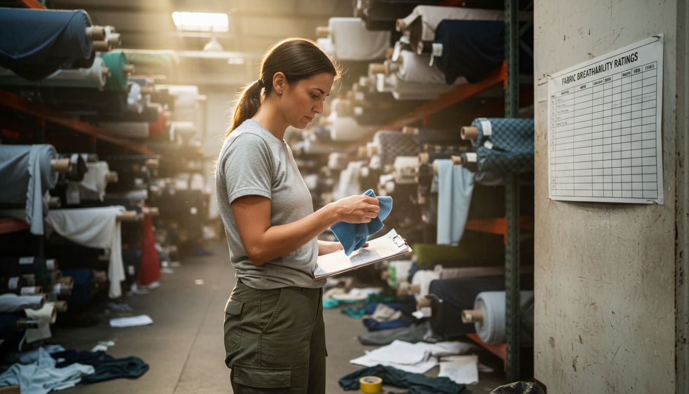 Technician testing breathable work fabrics