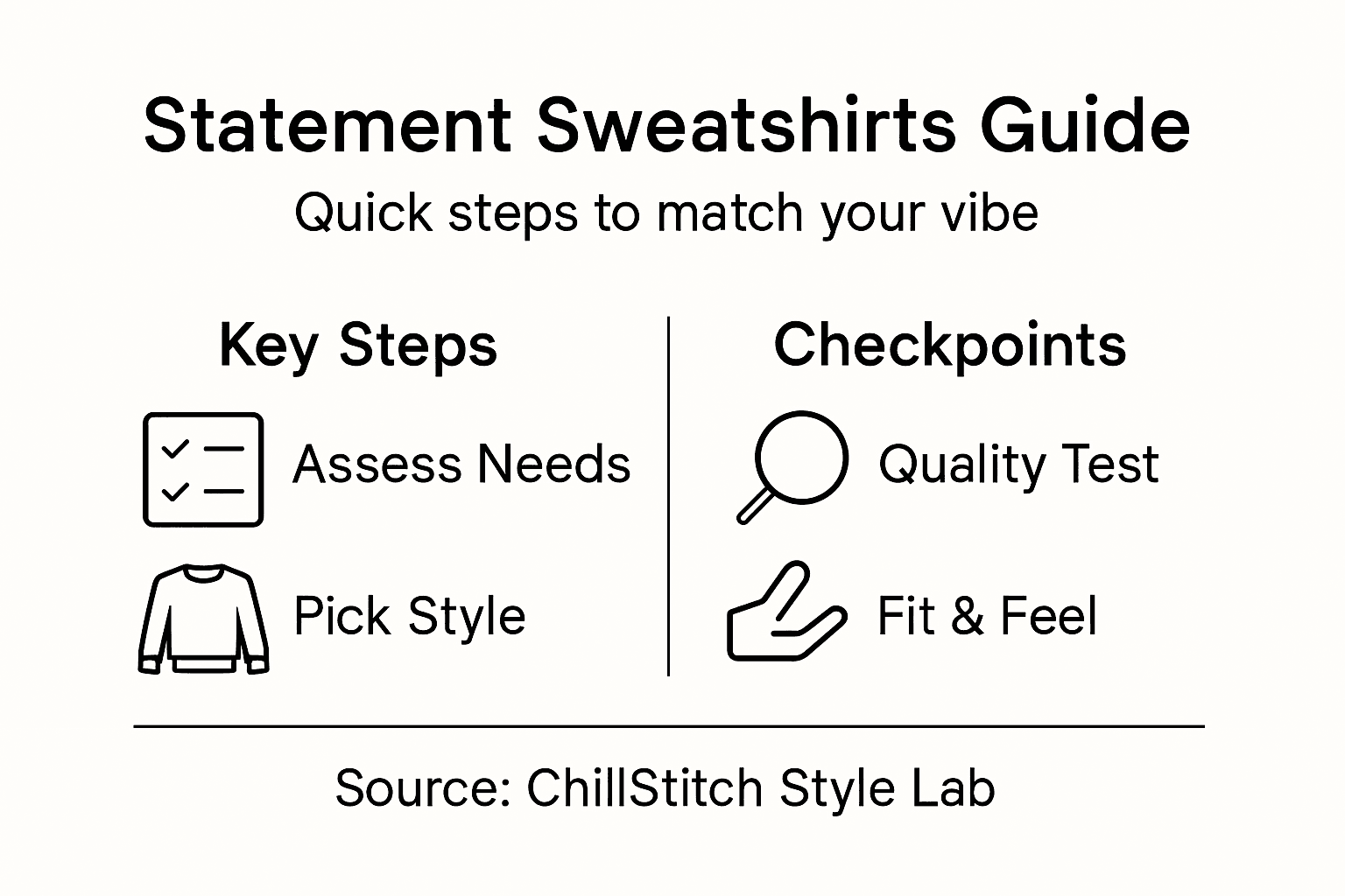Infographic summarizing statement sweatshirt selection steps
