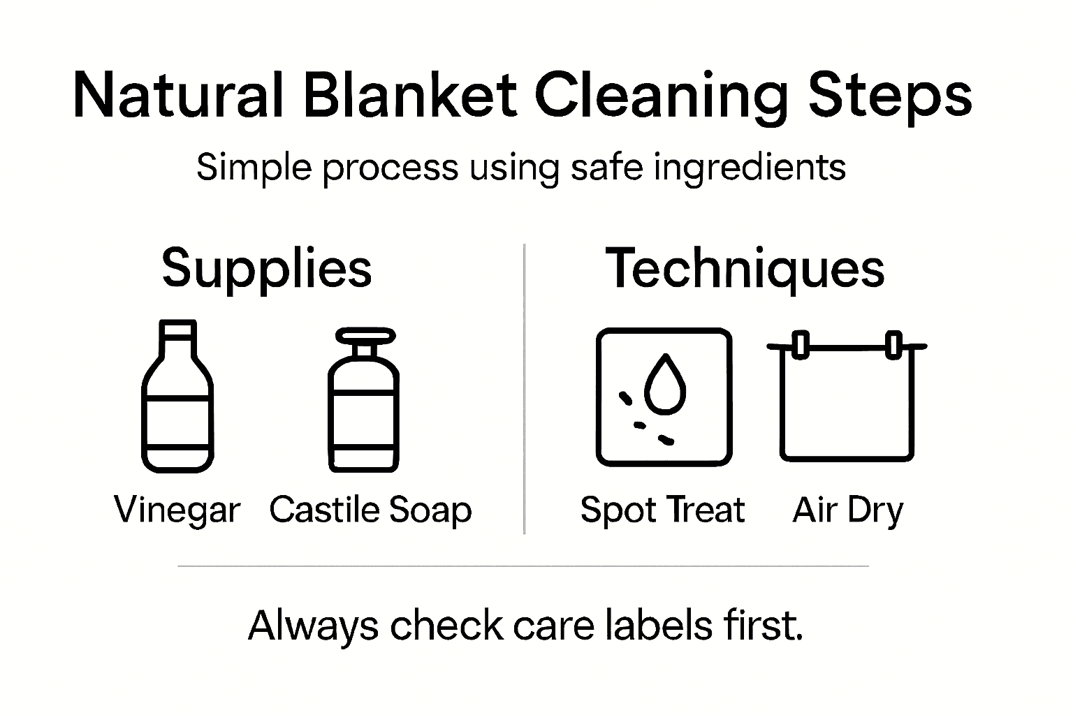 Infographic showing supplies and steps for natural blanket cleaning