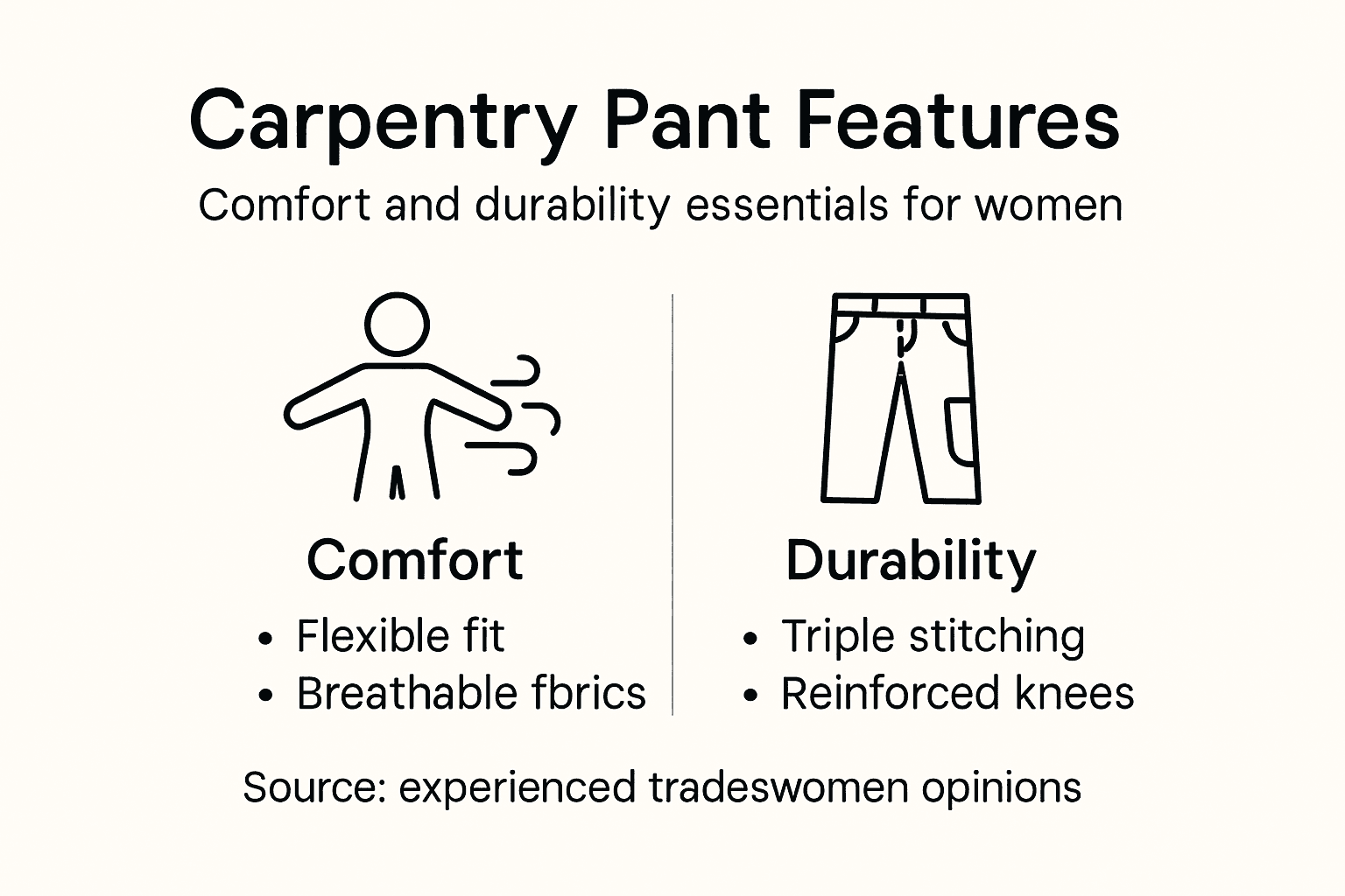 Infographic of women’s carpentry pant key features