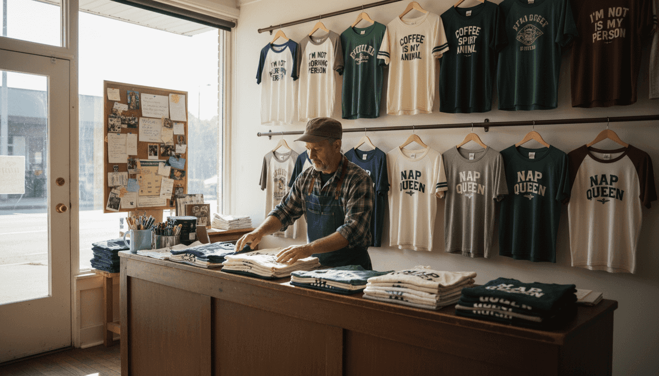 Boutique displays witty tees and baseball shirts