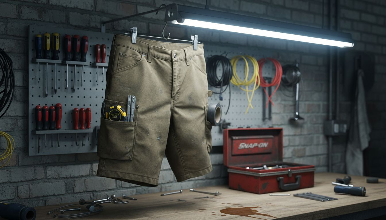Cargo-style electrician shorts with loaded pockets