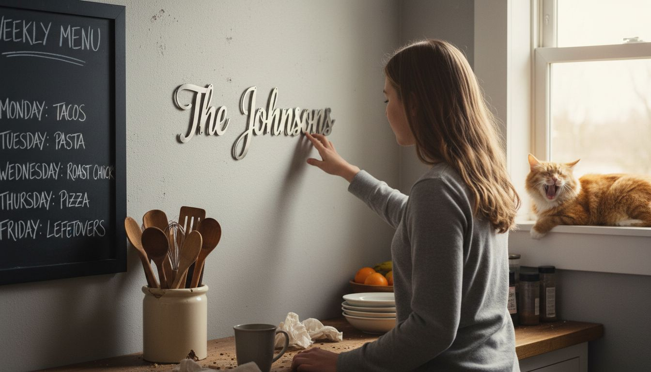 Teen admiring personalized family metal wall art
